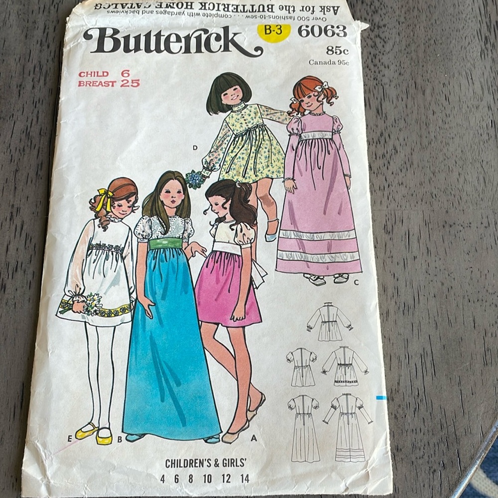 Vintage Girls Butterick Sewing Pattern - 6063 Dress